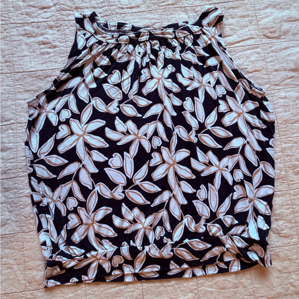LOFT NavyBlue Tank with White and Tan Floral Print